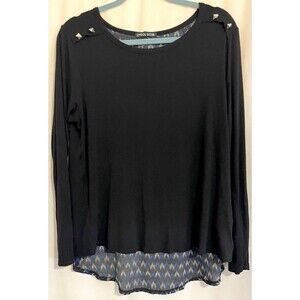 Carol Rose Shirt Long Sleeve Split Back High Low Black Blue Women’s Size L